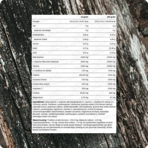 venom pre workout voedingswaarde