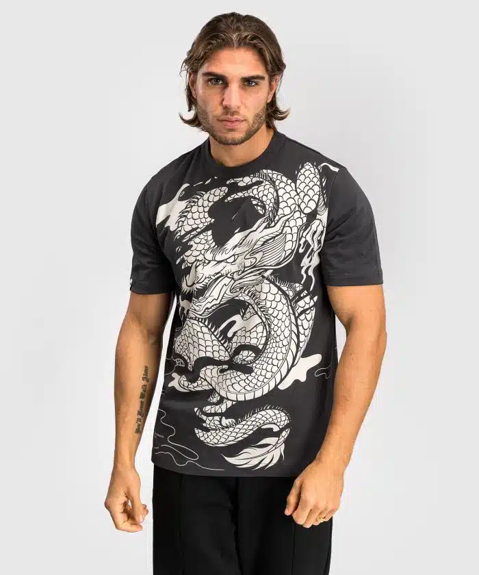 Venum Dragon's Flight Heren T-Shirt - Charcoal Grijs/Cream Wit