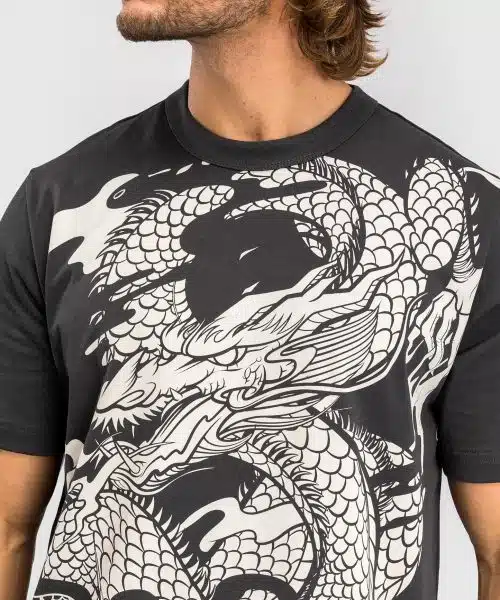 Venum Dragon's Flight Heren T-Shirt - Charcoal Grijs/Cream Wit